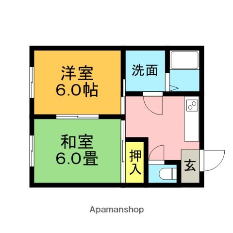 福岡県飯塚市 2階建 築28年(2K/2階)の間取り写真