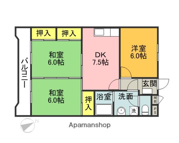 ロイヤルメゾン(3DK/6階)の間取り写真