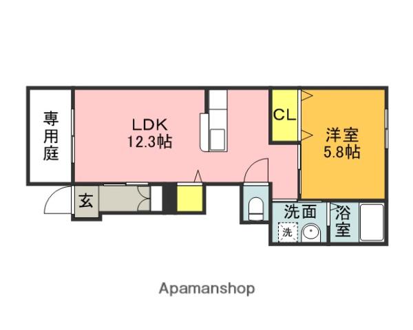 ベルエキップ エム 飯塚1(1LDK/1階)の間取り写真