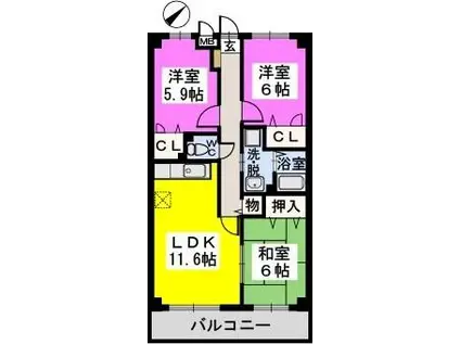 カーサ宮の前(3LDK/2階)の間取り写真