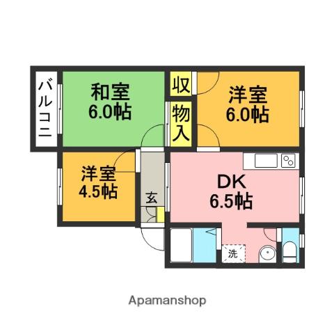 グリンアベニューⅡ(3DK/1階)の間取り写真