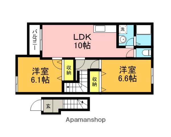 メゾン坂汐Ⅰ号館1(2LDK/2階)の間取り写真