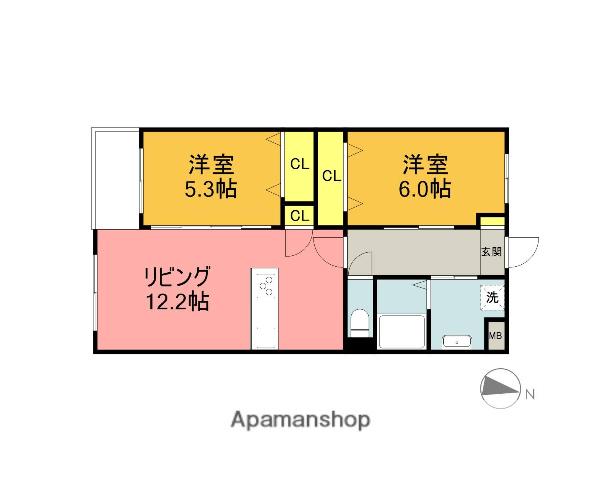 グランドゥール立岩 2番館(2LDK/2階)の間取り写真