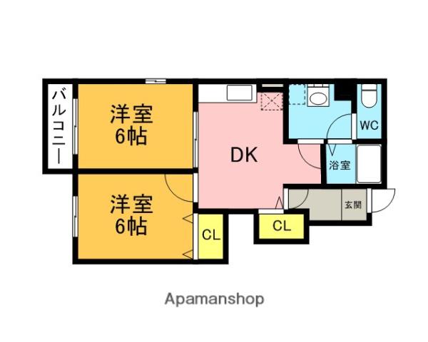 シャルマン・横田B(2DK/1階)の間取り写真