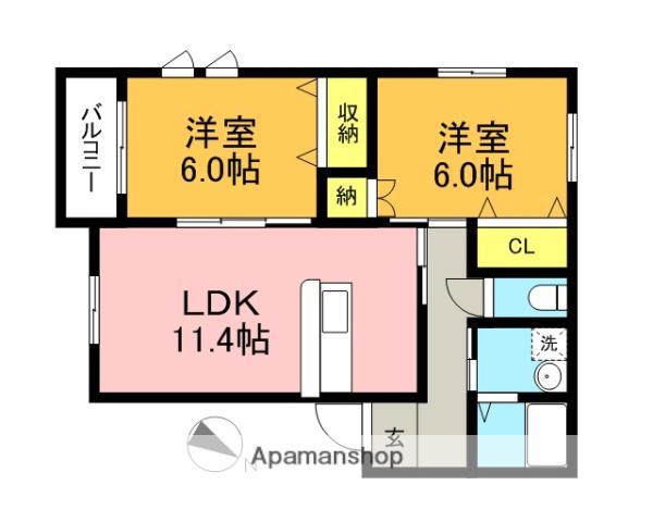 カーサベローナⅡ A(2LDK/2階)の間取り写真