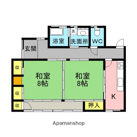 福岡県飯塚市 1階建 築33年(2K)の間取り写真