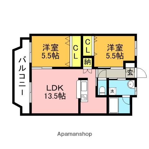 ユーミーウィンクルムⅡ(2LDK/3階)の間取り写真