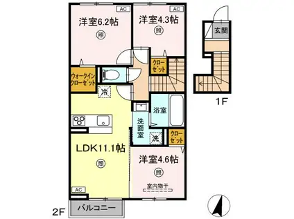 D-ROOM昴(3LDK/2階)の間取り写真