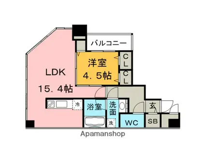 KDXレジデンス大濠ハーバービュータワー(1LDK/6階)の間取り写真