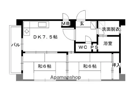 ロマネスク平尾(2DK/6階)の間取り写真