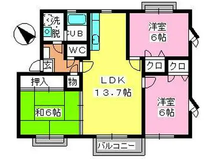 シャンブル三浦(3LDK/2階)の間取り写真
