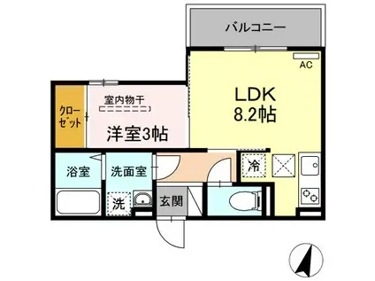 D-ROOM竹下 B棟(1LDK/1階)の間取り写真