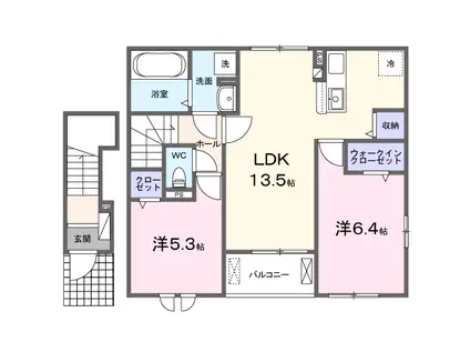 粕屋町アパート(2LDK/2階)の間取り写真