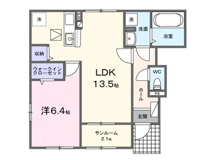 粕屋町アパート(1LDK/1階)の間取り写真