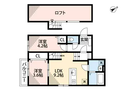 メゾンドバロン福津(2LDK/2階)の間取り写真