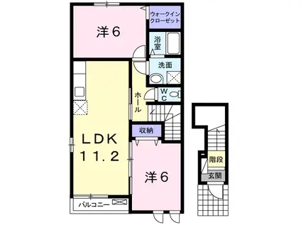 オレンジ カウンティー Ⅱ(2LDK/2階)の間取り写真