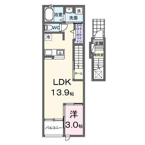 クレストアドバンステンパイⅡ(1LDK/2階)の間取り写真