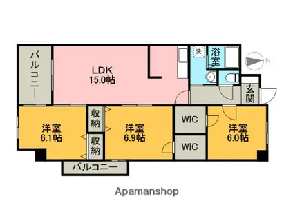 QM壱番館(3LDK/6階)の間取り写真