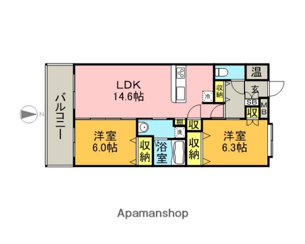 サンガイア和賀(2LDK/5階)の間取り写真