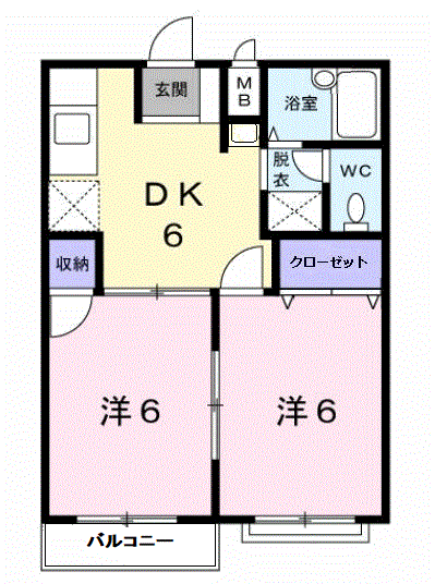 サンフェスタ津福(2DK/2階)の間取り写真