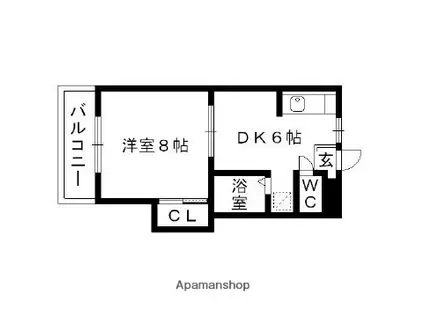 シャロム新町(1DK/1階)の間取り写真