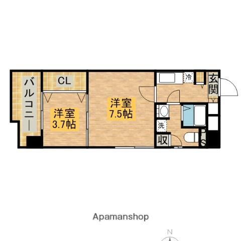 スリーアイランド今宿(2K/6階)の間取り写真