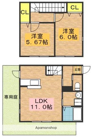 プリメール富士見(2LDK/1階)の間取り写真