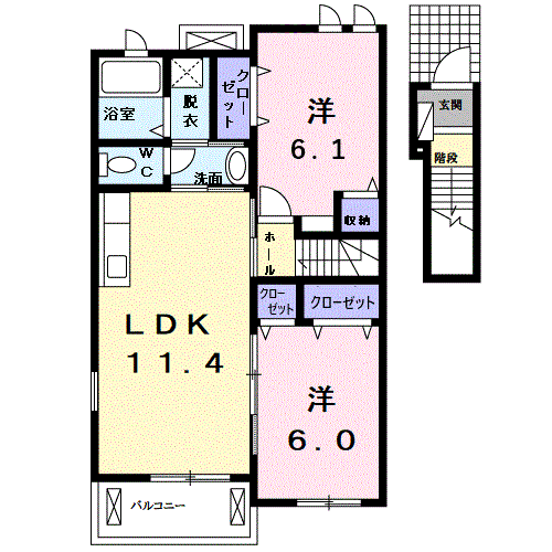ローズマリーⅢ(2LDK/2階)の間取り写真