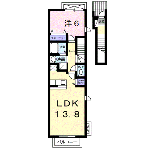 コットンアベニュ-C(1LDK/2階)の間取り写真