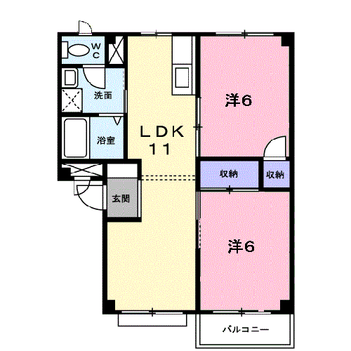 サニーサイドA(2LDK/2階)の間取り写真
