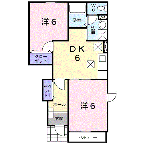 ソレアード・シンデンA(2DK/1階)の間取り写真