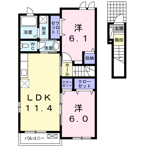 サリーチェⅡ(2LDK/2階)の間取り写真
