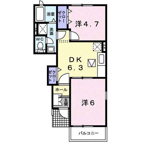 クレメントA(2DK/1階)の間取り写真