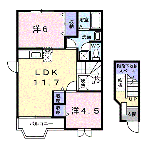 ソレアードシンデンB(2LDK/2階)の間取り写真