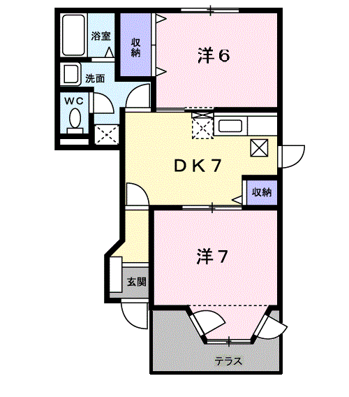 ソレアードシンデンB(2DK/1階)の間取り写真