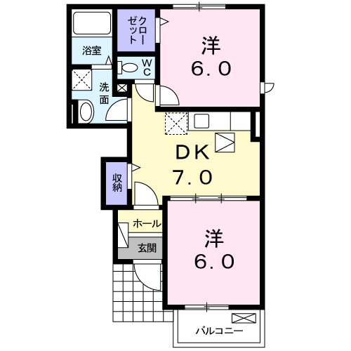 ジュネス原2番館(2DK/1階)の間取り写真