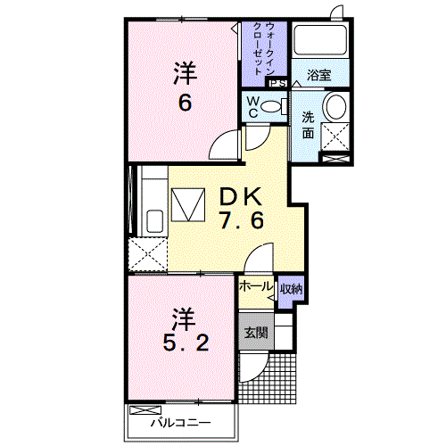 HAPPY LIFE 勝田Ⅰ(2DK/1階)の間取り写真