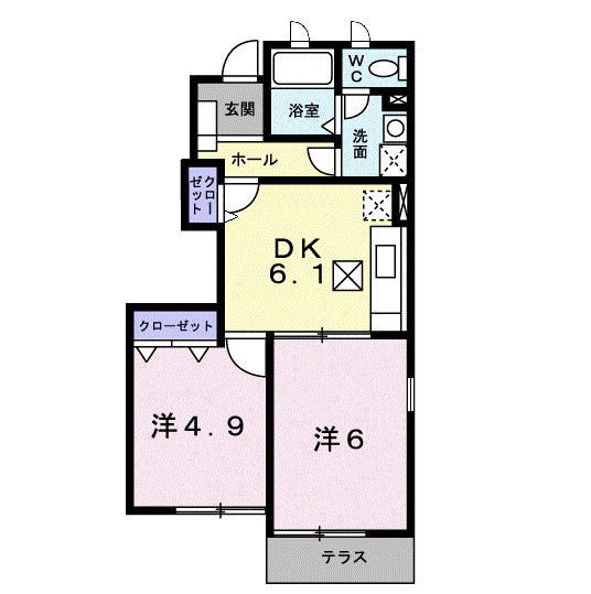 クレメントC(2DK/1階)の間取り写真