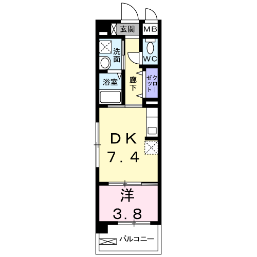 ルイシャトレ鏡(1DK/2階)の間取り写真