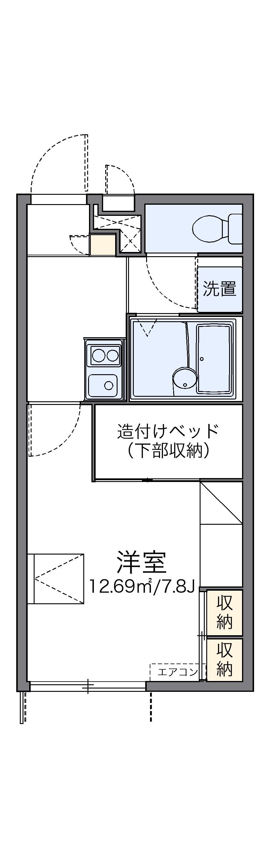 レオパレスリバーサイド虹(1K/1階)の間取り写真