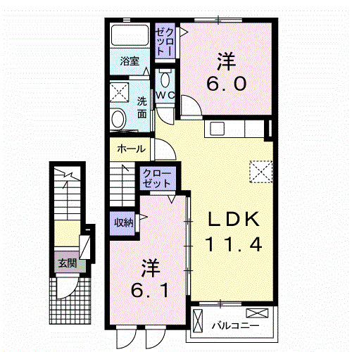 プロムナードソレイユA(2LDK/2階)の間取り写真