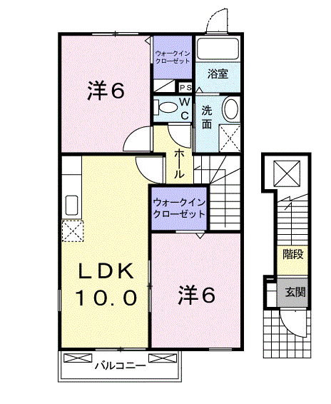 ヴェルデシャトーB(2LDK/2階)の間取り写真