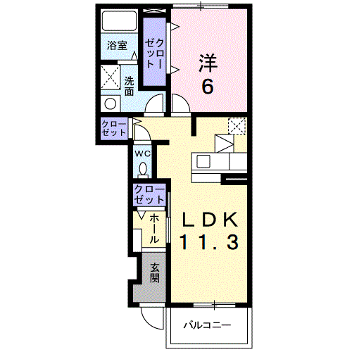 ボヌールエスパスⅡ番館(1LDK/1階)の間取り写真