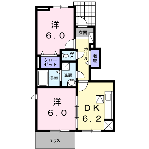 ジュネス佐志Ⅰ(2DK/1階)の間取り写真