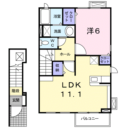 メビウス鏡Ⅲ番館(1LDK/2階)の間取り写真