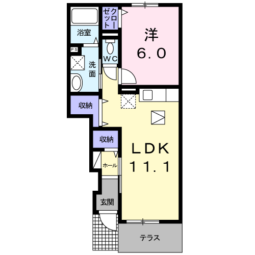 ボヌールエスパスⅣ番館(1LDK/1階)の間取り写真