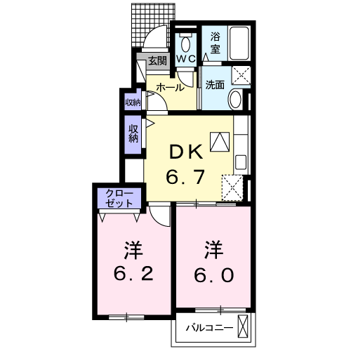 GRACE 武雄 Ⅱ(2DK/1階)の間取り写真