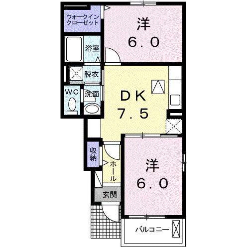 プリムローズ Ⅳ(2DK/1階)の間取り写真