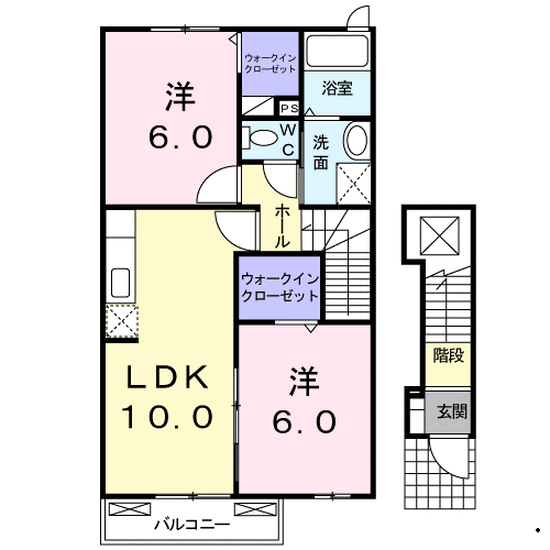 コンフォート志摩(2LDK/2階)の間取り写真