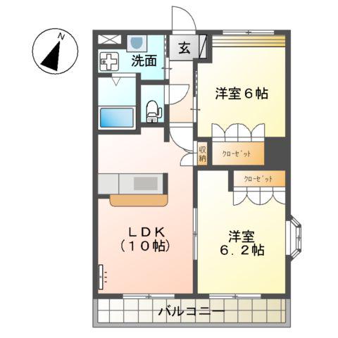 エスポアールさくら(2LDK/2階)の間取り写真